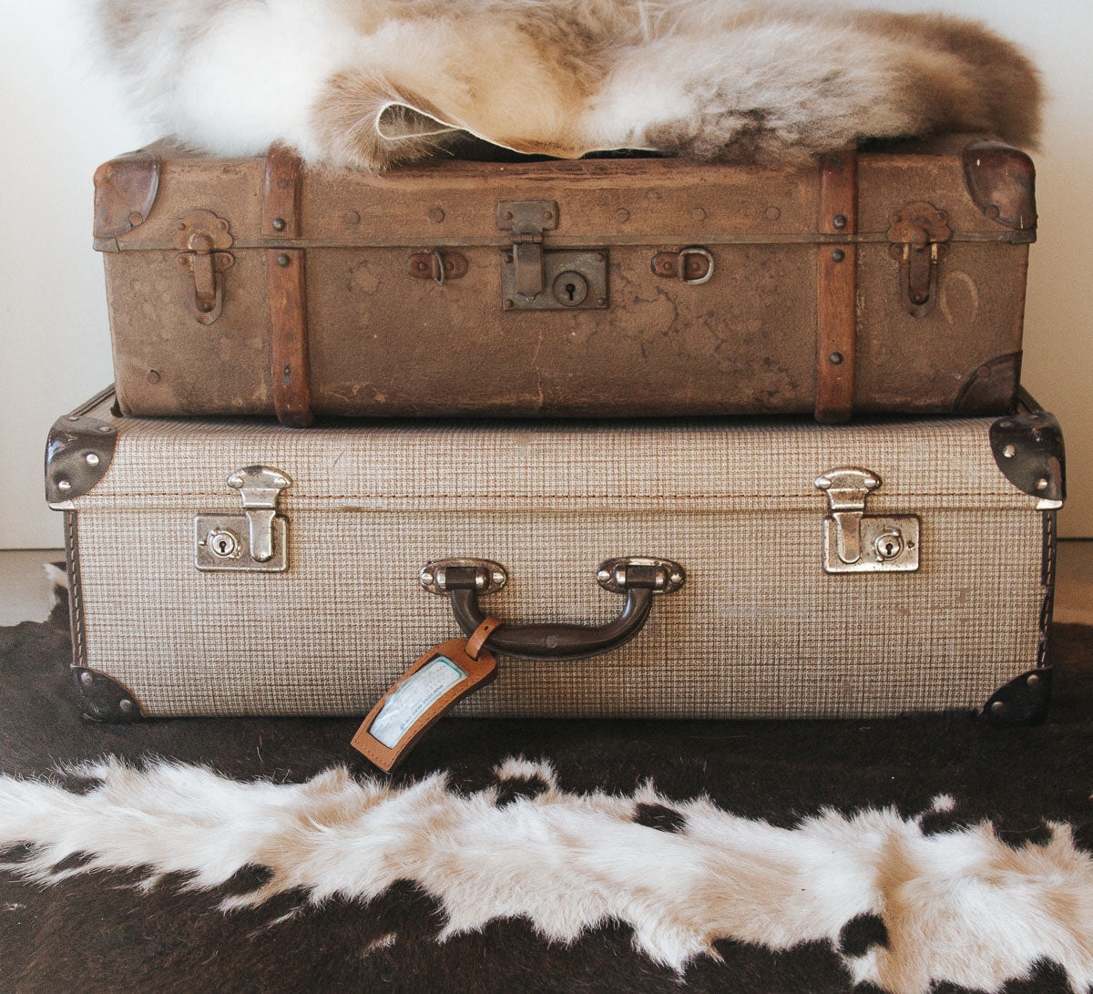 vintage boho bohemian checked retro suitcase
