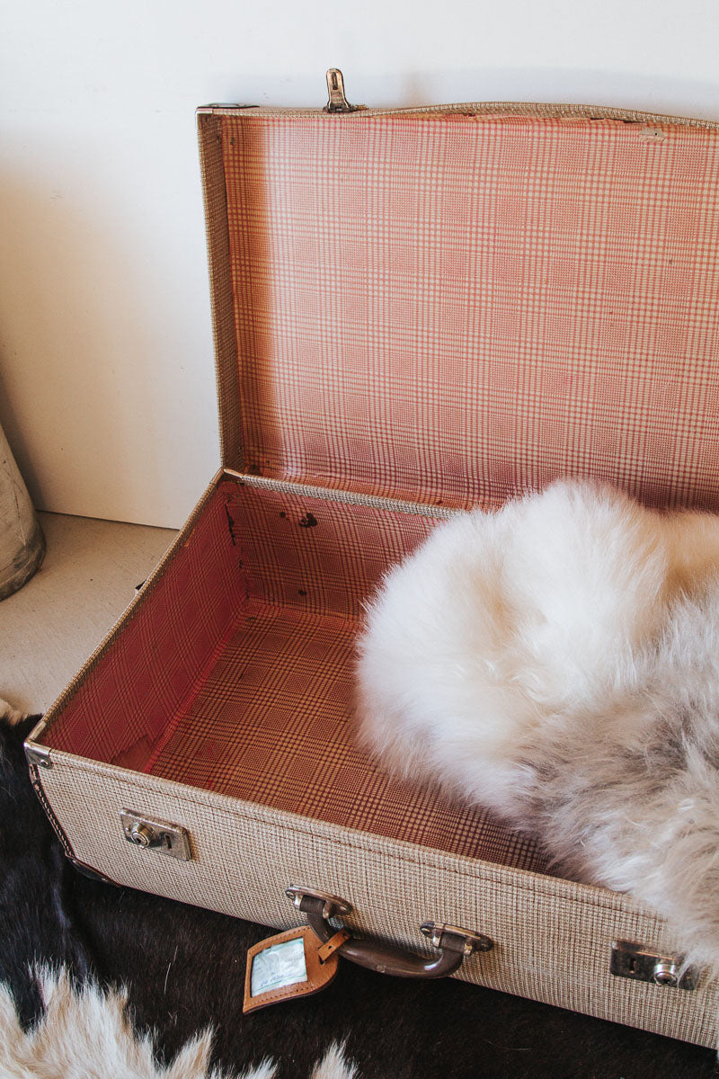 vintage boho bohemian checked retro suitcase