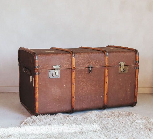 vintage retro bohemian ccanvas travel trunk chest with wooden and metal runners
