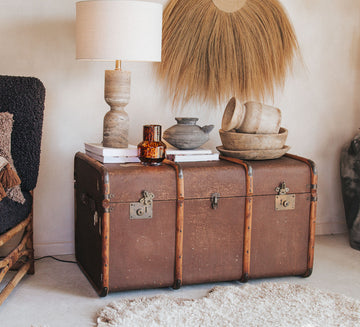 vintage retro bohemian ccanvas travel trunk chest with wooden and metal runners