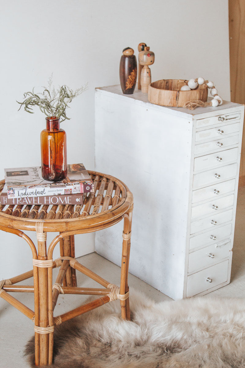 boho bohemian round cane rattan bamboo side table bedside table coffee table