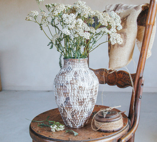 designer style boho ceramic vase in earthy tones