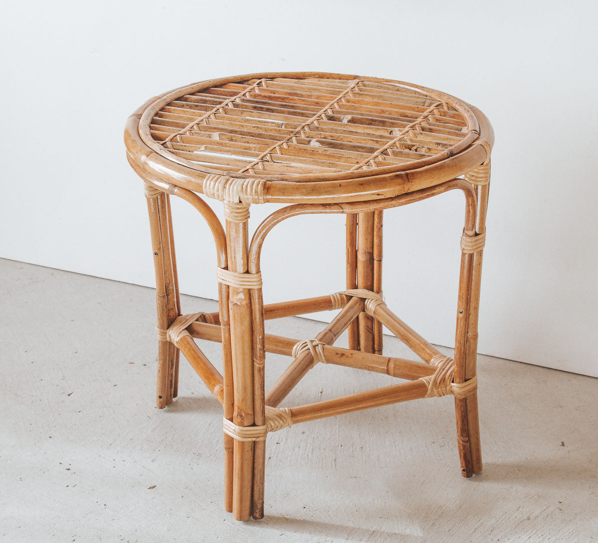 boho bohemian round cane rattan bamboo side table bedside table coffee table