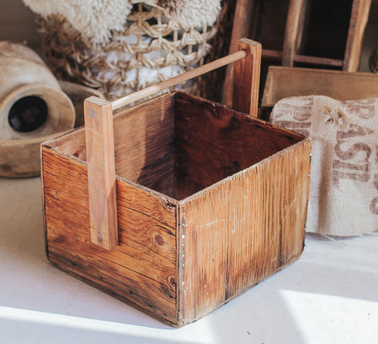 rustic boho vintage wooden storage crate with handle
