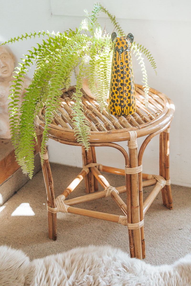 boho bohemian round cane rattan bamboo side table bedside table coffee table