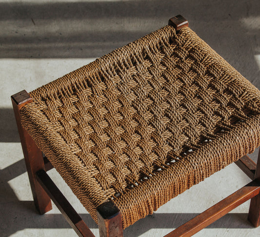 Vintage Woven Seagrass Stool