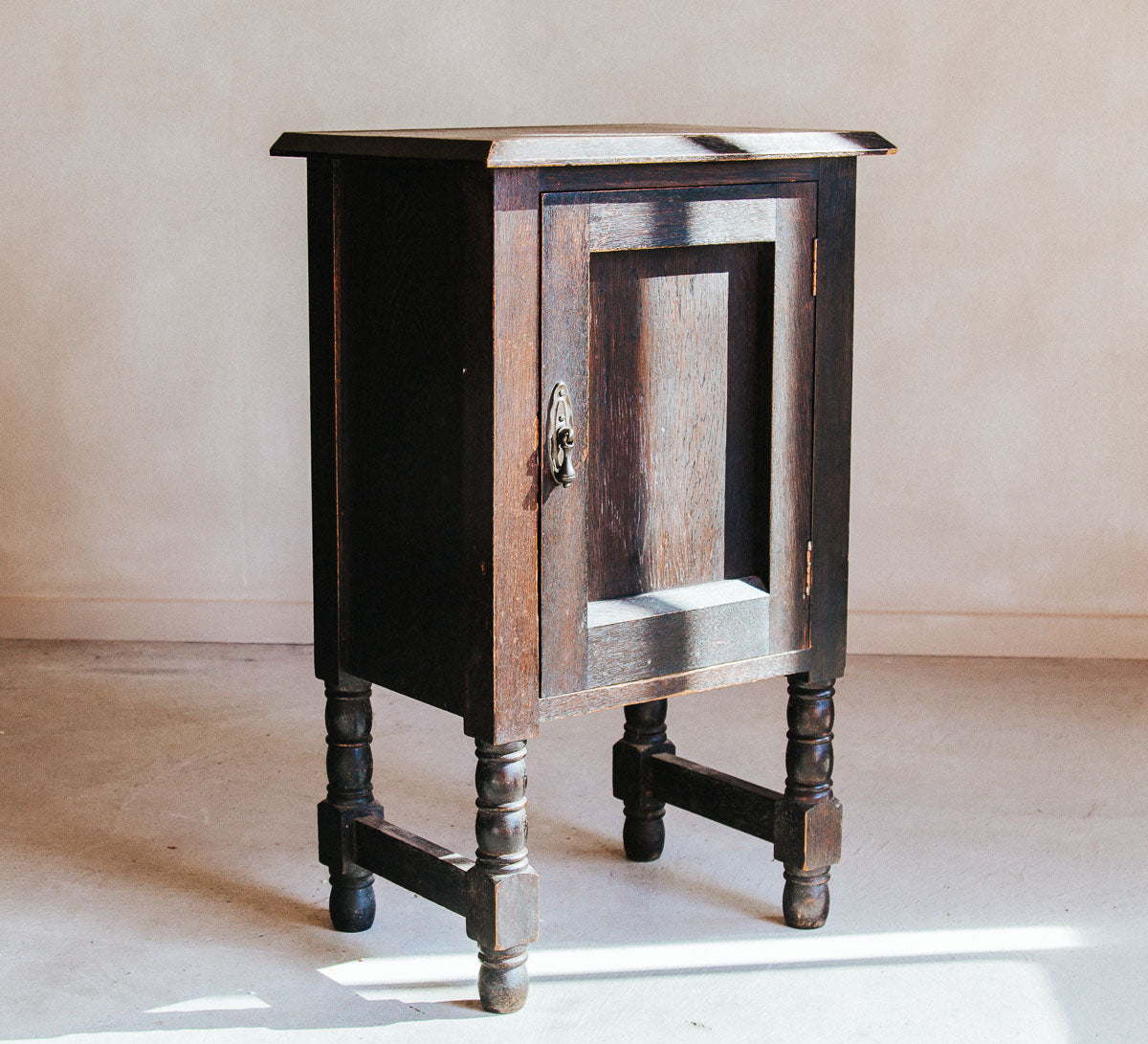 vintage antique po storage cupboard with door and brass handle