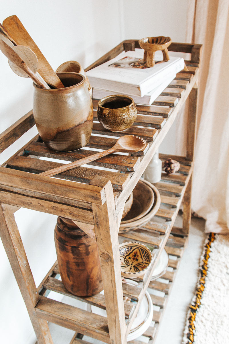 vintage boho reclaimed wooden bakers rack shelving