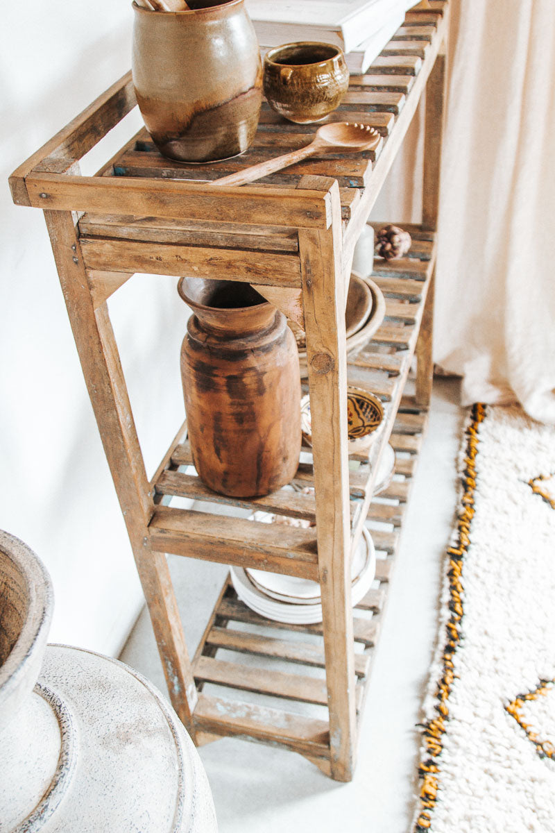 vintage boho reclaimed wooden bakers rack shelving