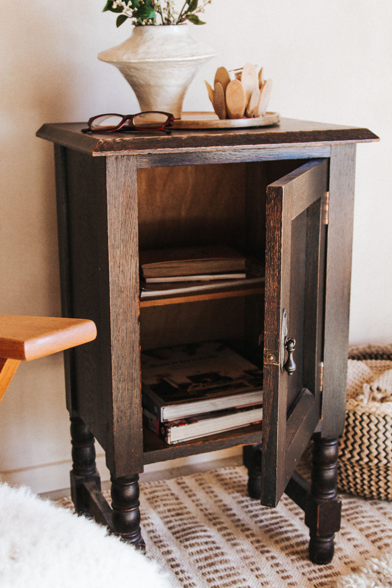 vintage antique po storage cupboard with door and brass handle