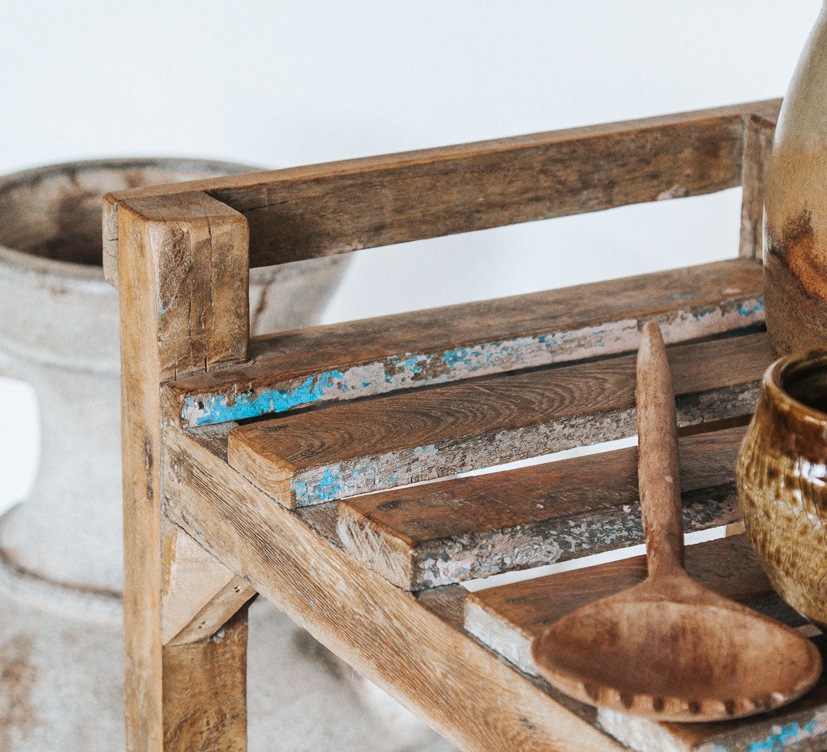 vintage boho reclaimed wooden bakers rack shelving