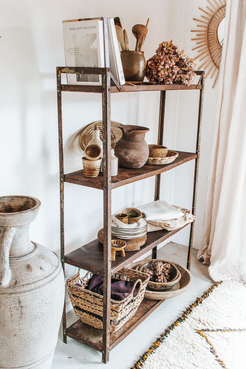 vintage boho industrial metal shelving amde in india