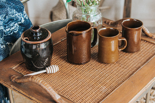 vintage rattan wooden serving tray