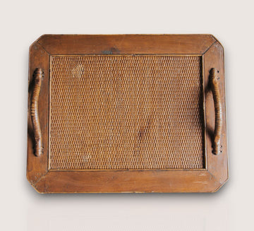 Vintage Wooden Rattan Tray