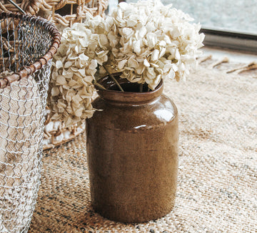 vintage boho stone pottery crock storage jar