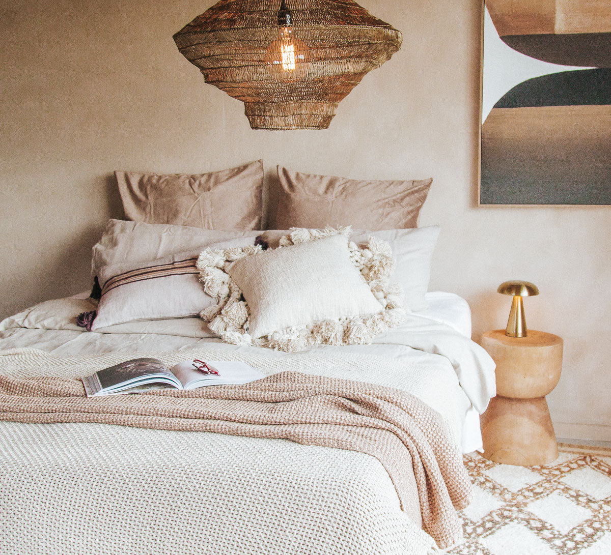 madam stoltz boho ivory cotton tassled cushion pillow