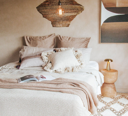 madam stoltz boho ivory cotton tassled cushion pillow