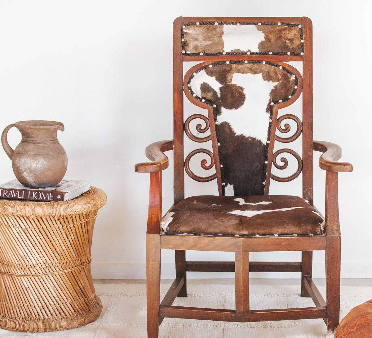 scandi furniture boho cowhide wooden chair