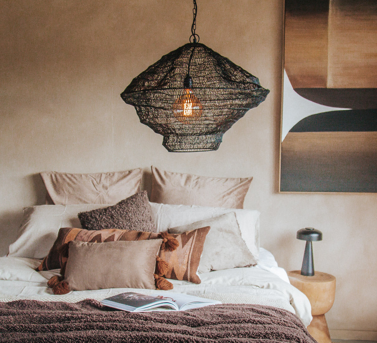 boho metal mesh pendant light in black designer statement lighting