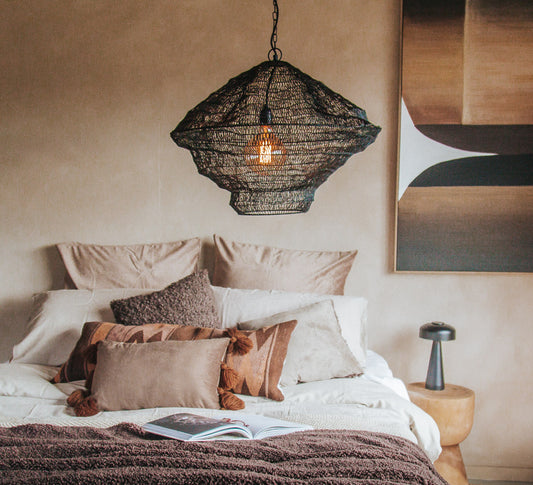 boho metal mesh pendant light in black designer statement lighting