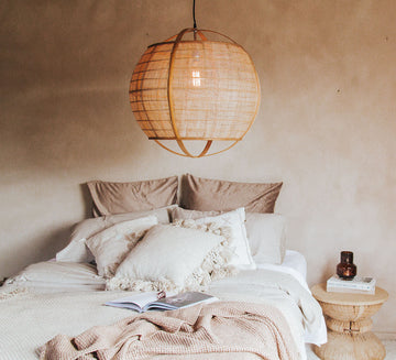 madam stoltz bamaboo and linen weave boho scandi statement pendant light