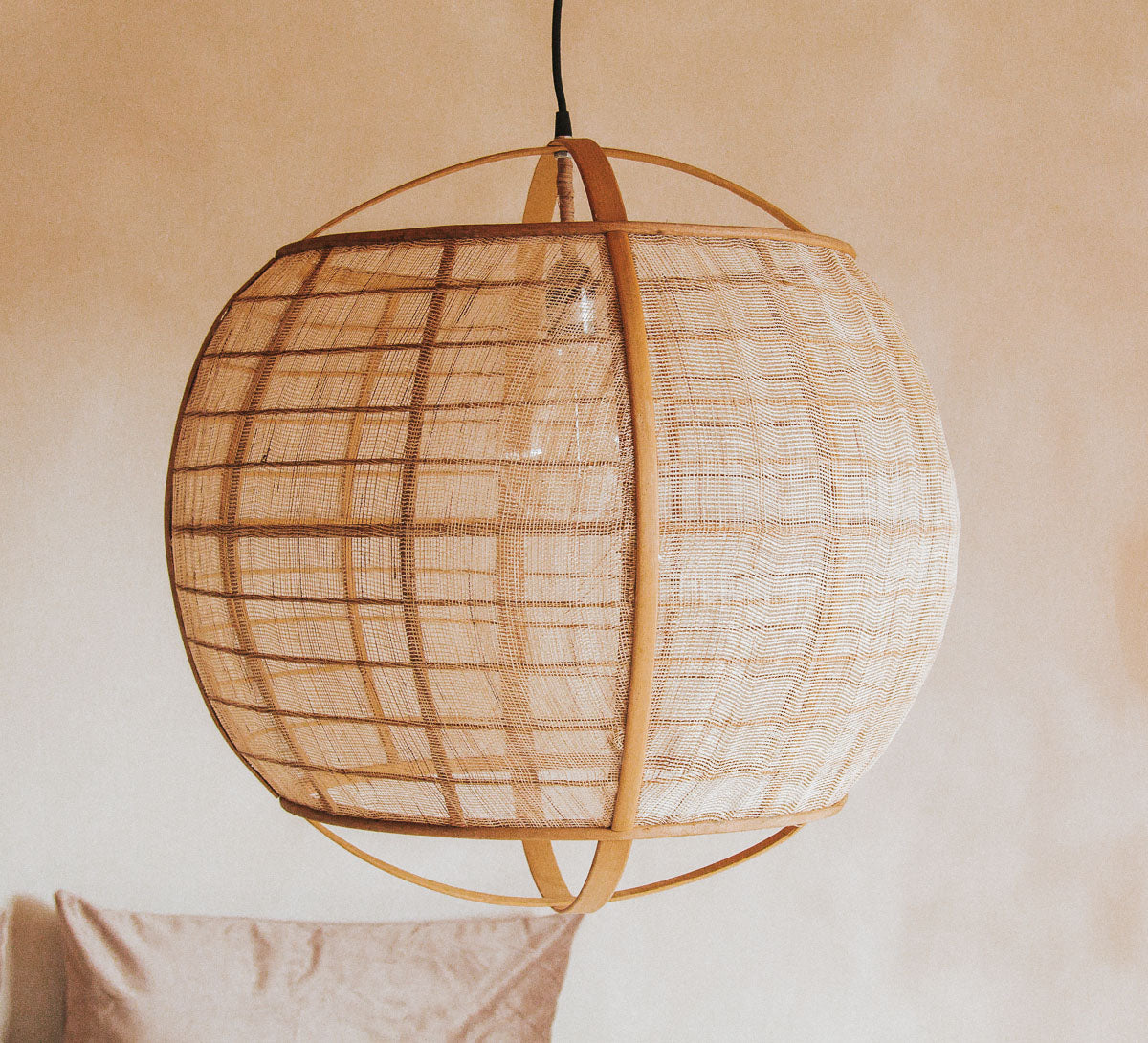 madam stoltz bamaboo and linen weave boho scandi statement pendant light
