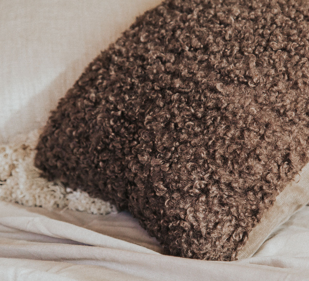 boho style textured faux fur curly teddy designer cushion