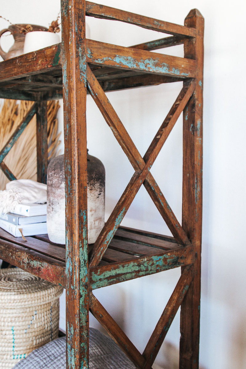 vintage boho bakers rack reclaimed wooden rustic shelves 