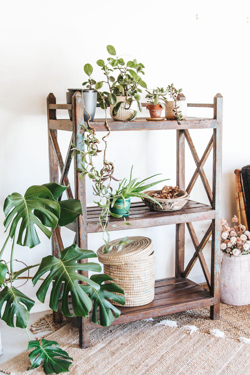 vintage boho bakers rack reclaimed wooden rustic shelves 