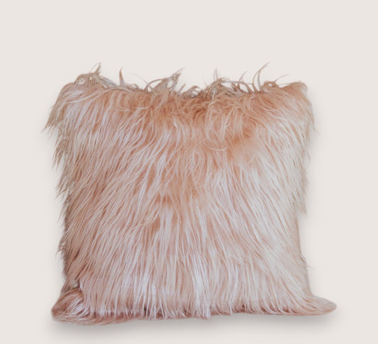 boho faux fur rosy soft pink long shaggy throw pillow cushion