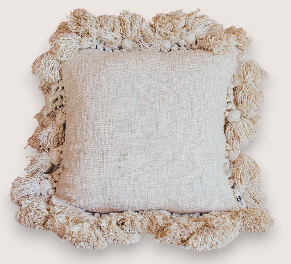 madam stoltz boho ivory cotton tassled cushion pillow