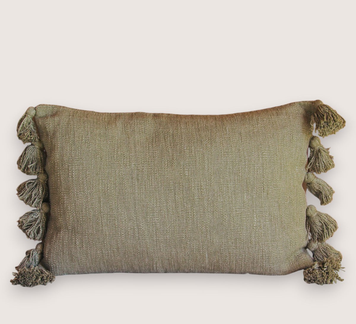 madam stoltz boho cotton textured olive green cushion pillow with tassles