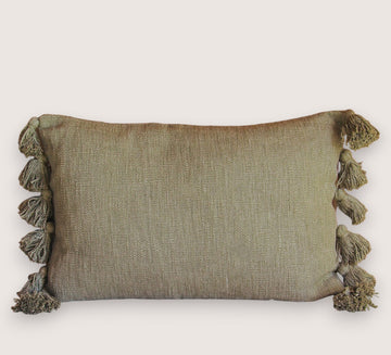 madam stoltz boho cotton textured olive green cushion pillow with tassles