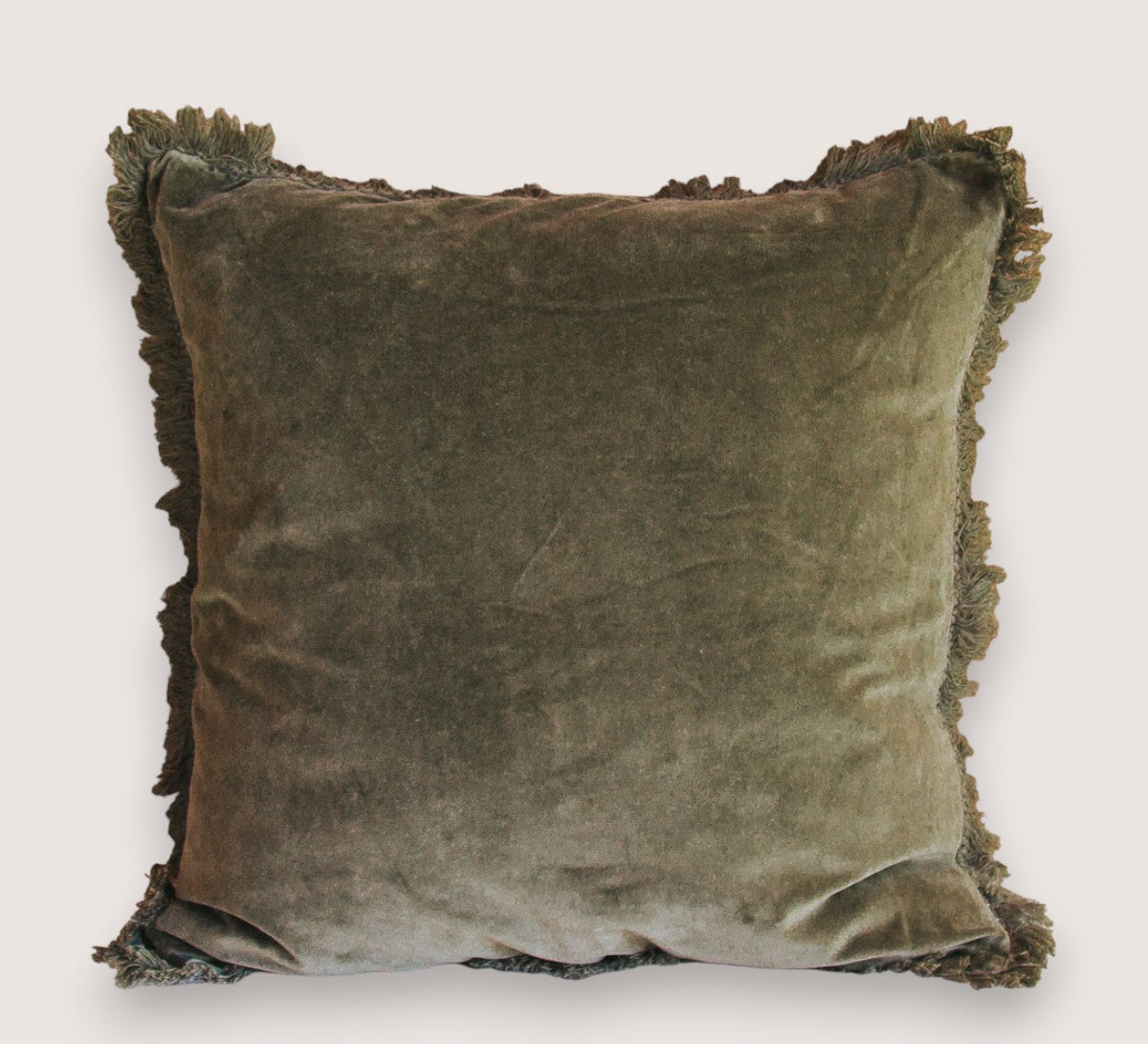 Madam Stoltz boho velvet cotton cushion pillow with fringe