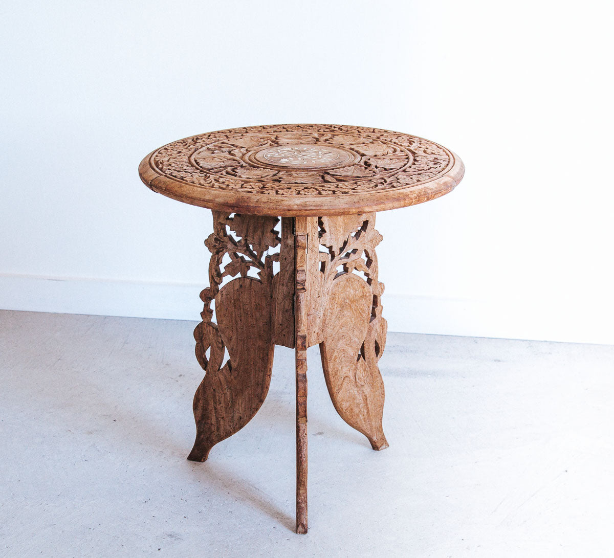 vintage boho indian small wooden carved mini sidetable