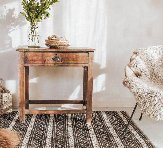 vintage boho reclaimed bohemian rustic wooden hall console sidetable with drawer