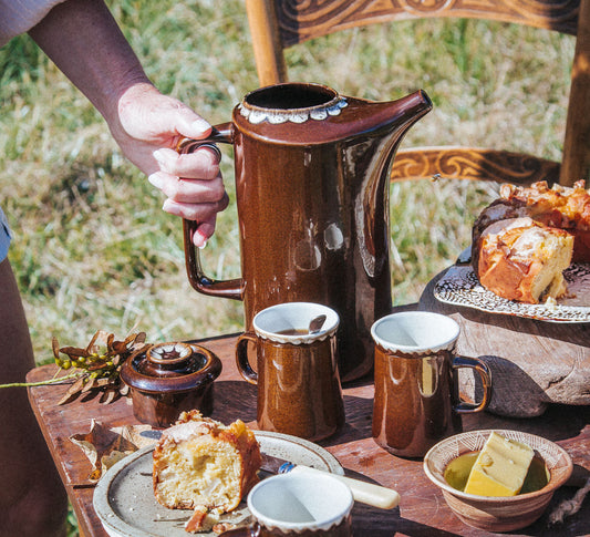 vintage boho nz made temuka coffee set with jug mugs and milk jug