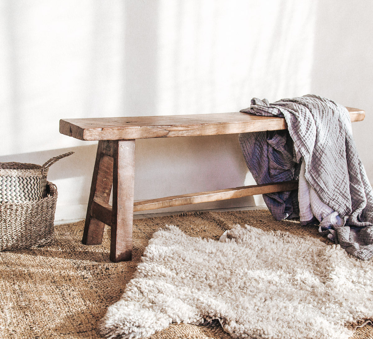 vintage boho reclaimed bohemian rustic wooden bench seat