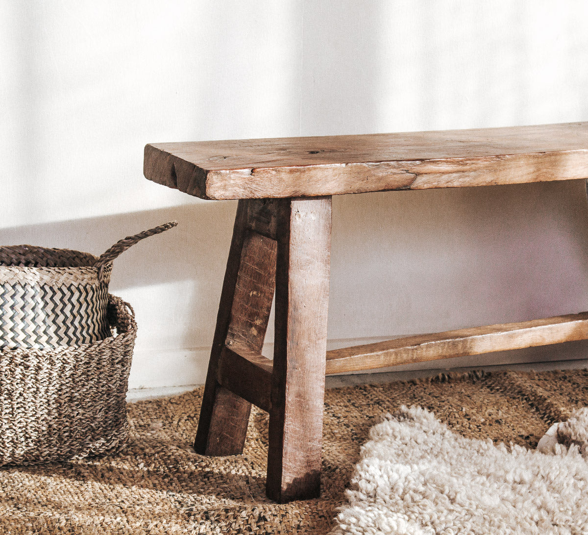 vintage boho reclaimed bohemian rustic wooden bench seat