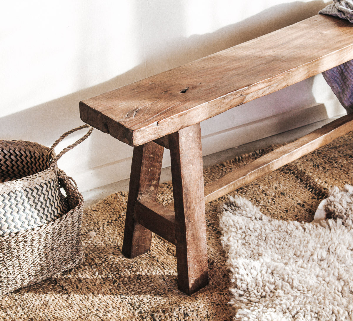 vintage boho reclaimed bohemian rustic wooden bench seat