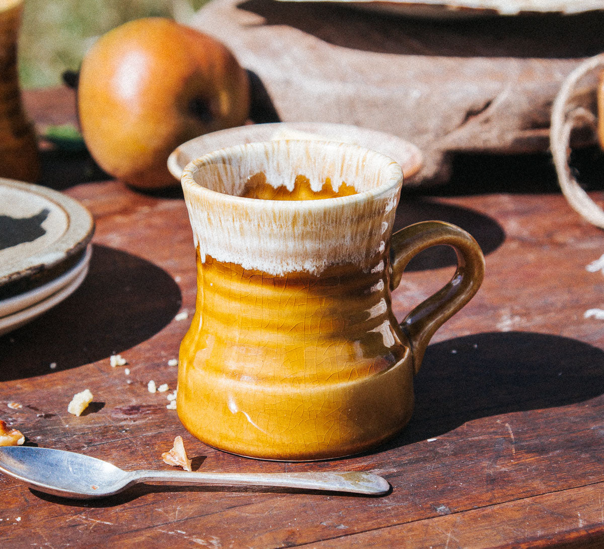 vintage boho crown lynn nz made yellow with white rim glaze coffee cup mugs