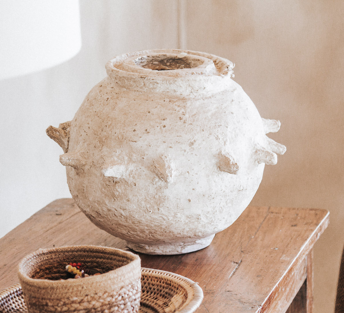 boho rustic paper mache sculptural urn vase vessel