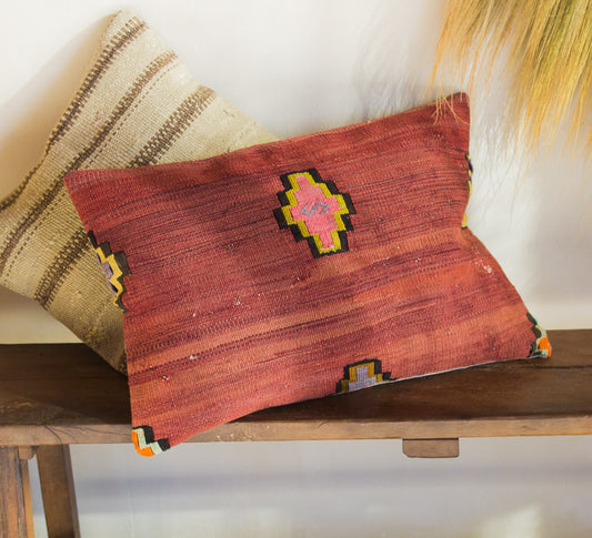 vintage boho turkish kilim lumbar cushion couch bed pillow