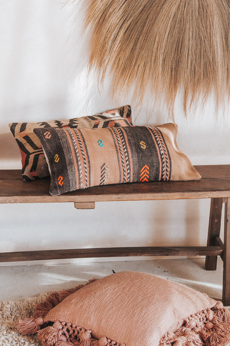 vintage boho turkish kilim lumbar cushion couch bed pillow