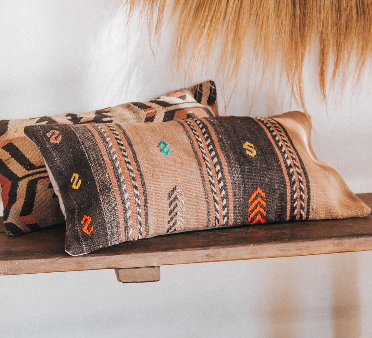 vintage boho turkish kilim lumbar cushion couch bed pillow