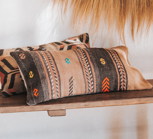 vintage boho turkish kilim lumbar cushion couch bed pillow