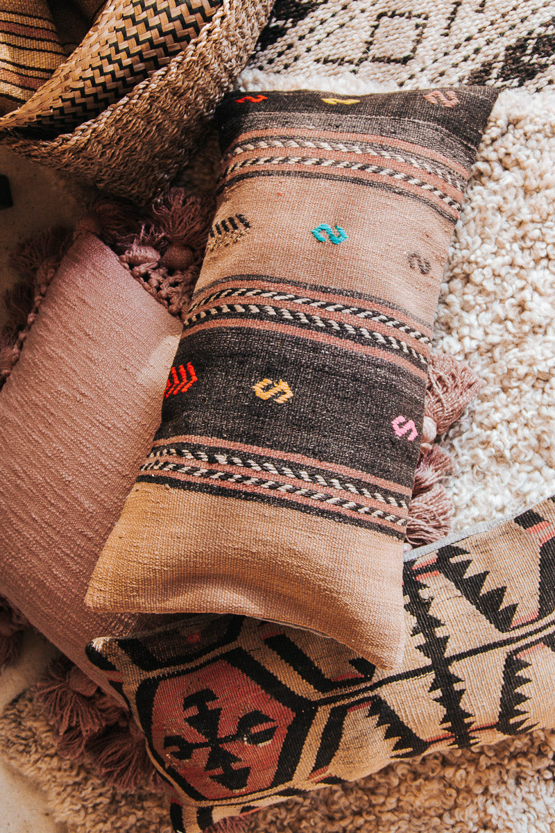 vintage boho turkish kilim lumbar cushion couch bed pillow
