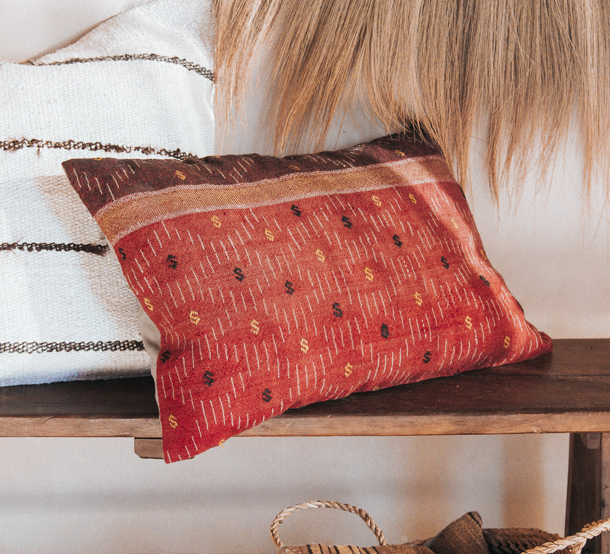 vintage boho turkish kilim lumbar cushion couch bed pillow