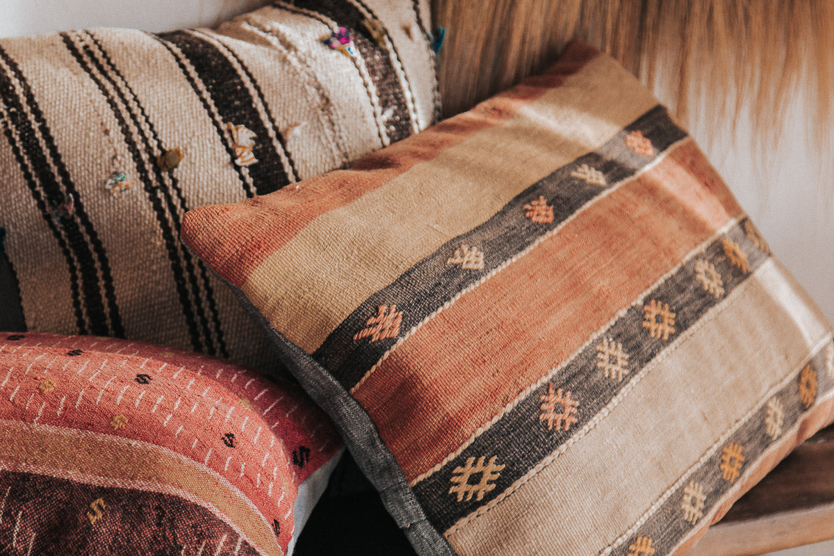 vintage boho turkish kilim lumbar cushion couch bed pillow