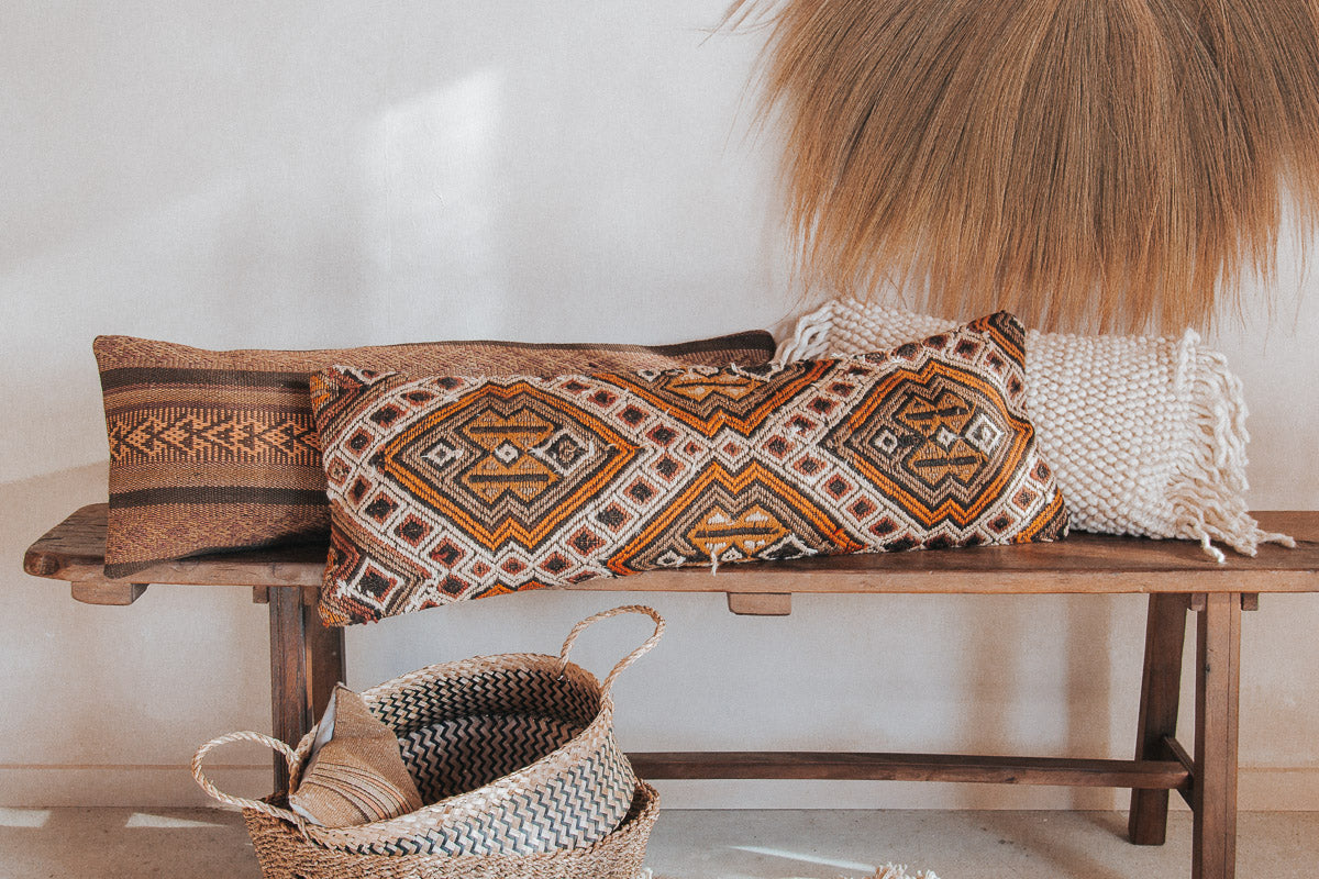 vintage boho turkish kilim lumbar cushion couch bed pillow